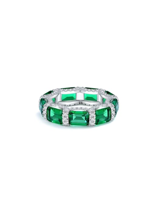 Green [R 1761] 925 Sterling Silver High Carbon Diamond Green Geometric Dainty Band Ring